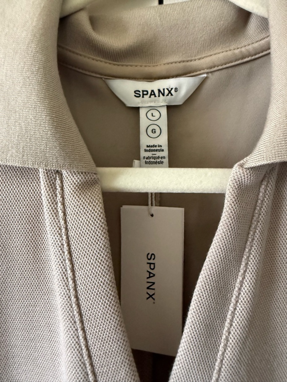 NWT SPANX AirEssentials Pique Polo Taupe Polo-Style Midi Dress with Side Slit L - Picture 5 of 9